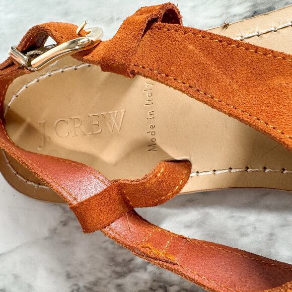 J. Crew Suede Thong Sandals Tan Size 9 Ankle Strap Gold Hardware - Picture 7 of 7
